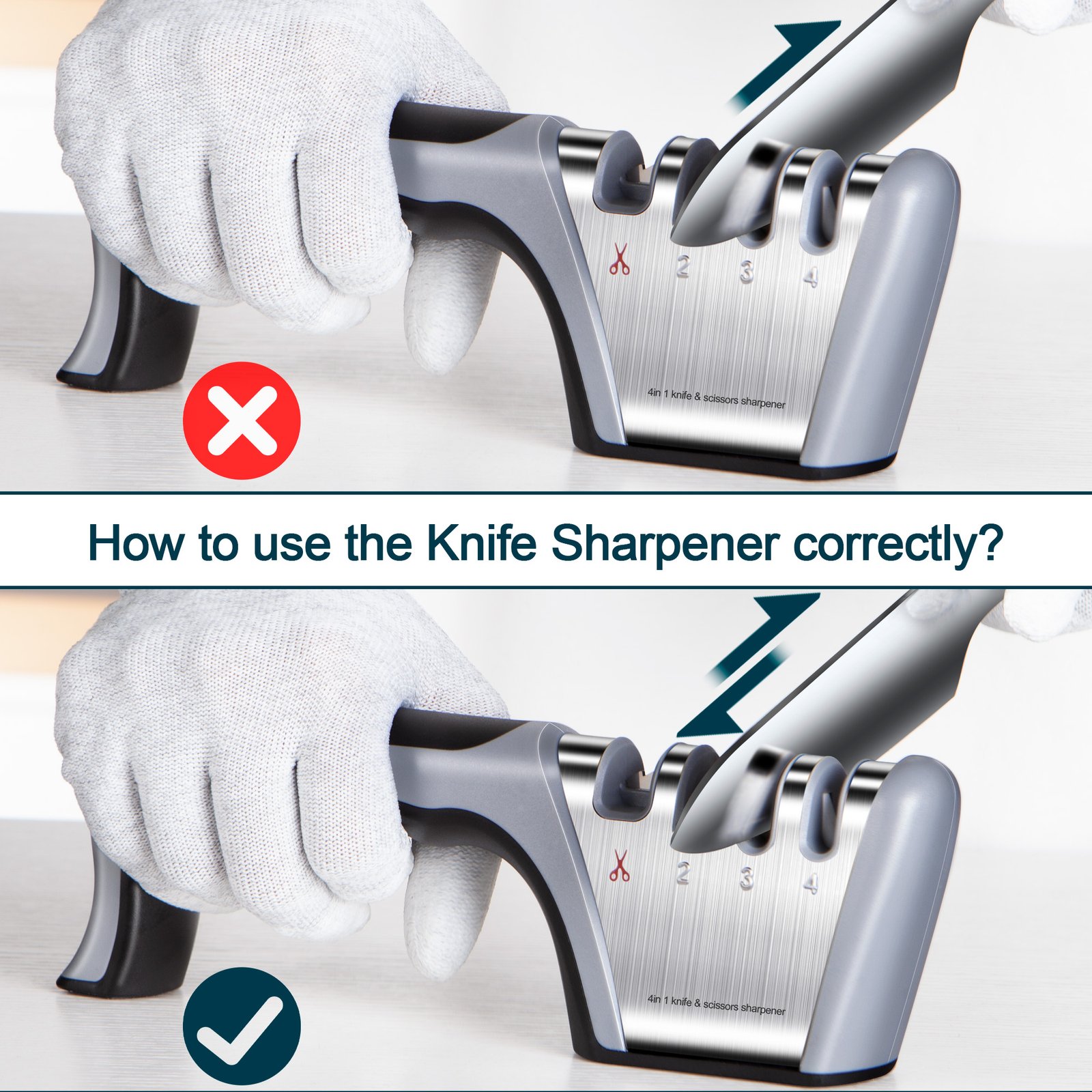 4 In1 Knife & Scissors Sharpener with Gloves