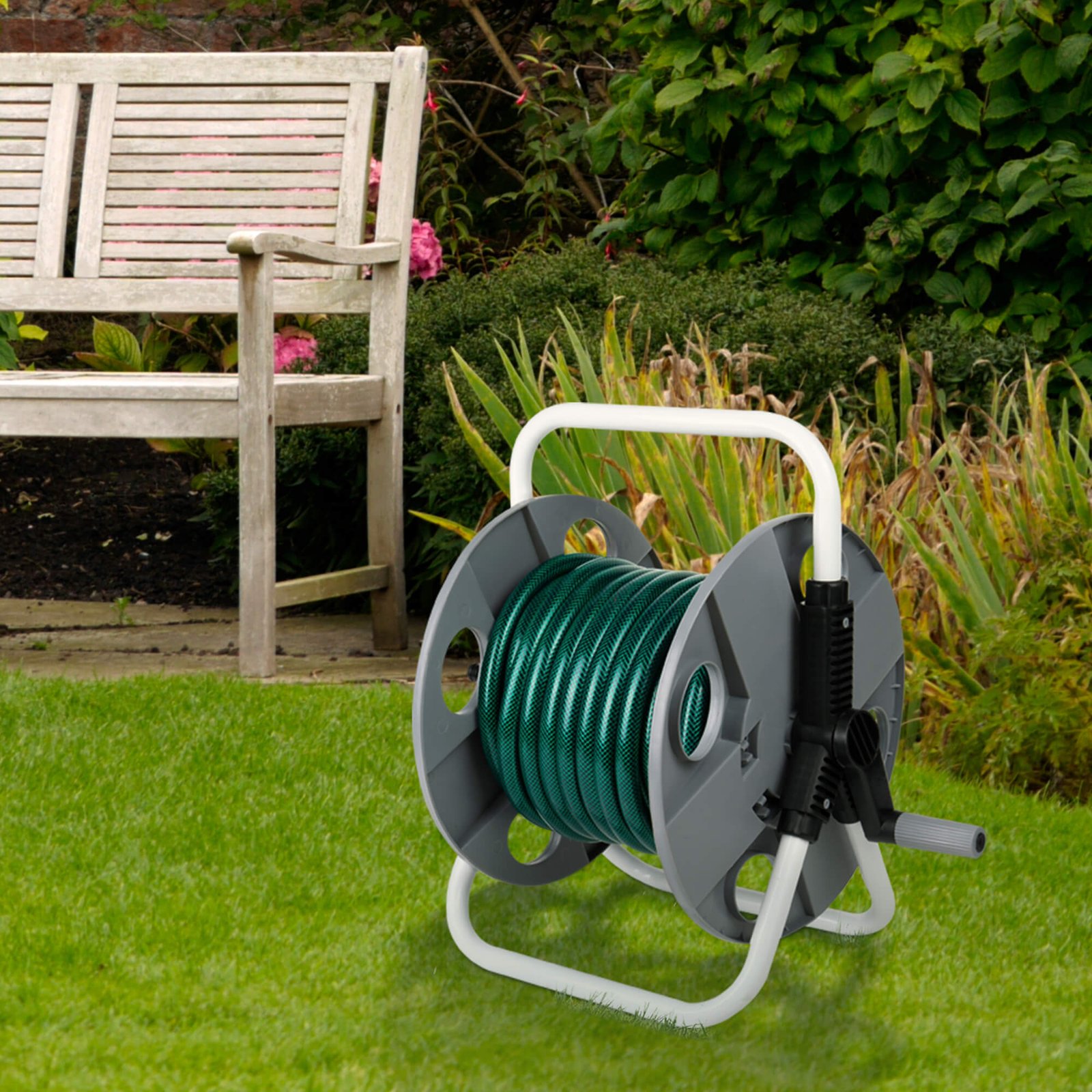 HOSE REEL REVOLVING AXLE PREVENTS HOSE FROM TWISTING