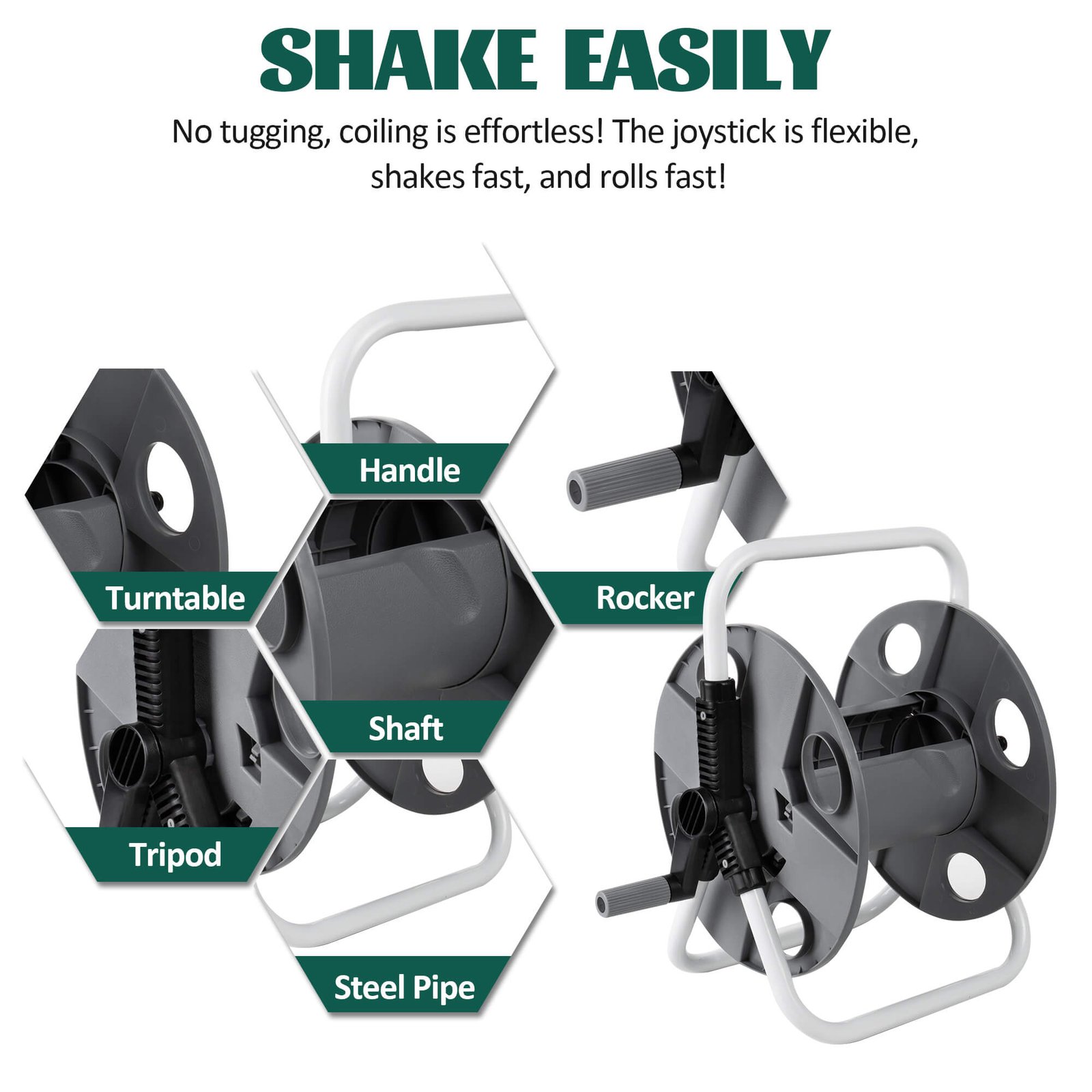 HOSE REEL REVOLVING AXLE PREVENTS HOSE FROM TWISTING