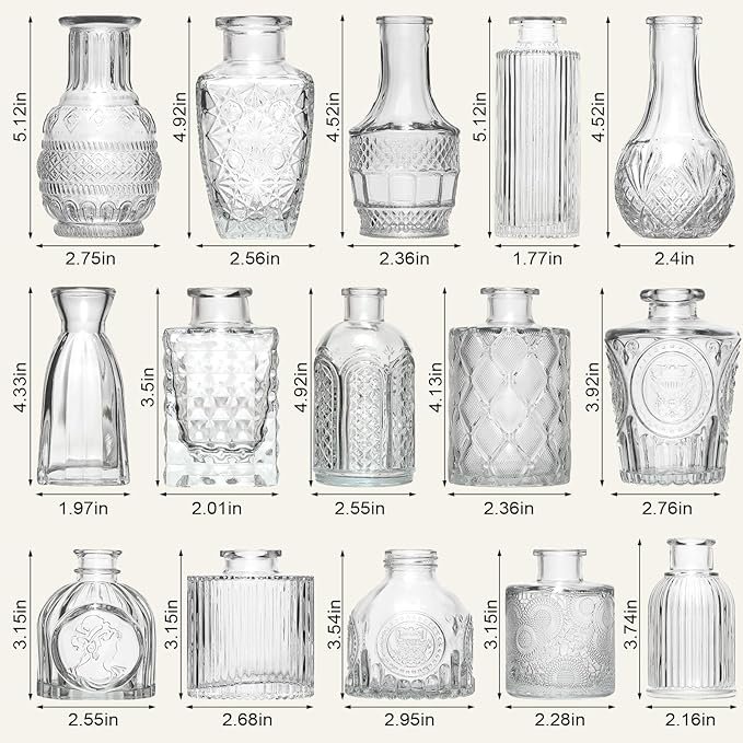 Elegant Vintage Glass Bud Vases – Set of 16