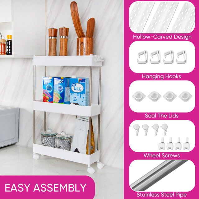 Slim Storage Trolley Compact 3 Tier Storage Solution