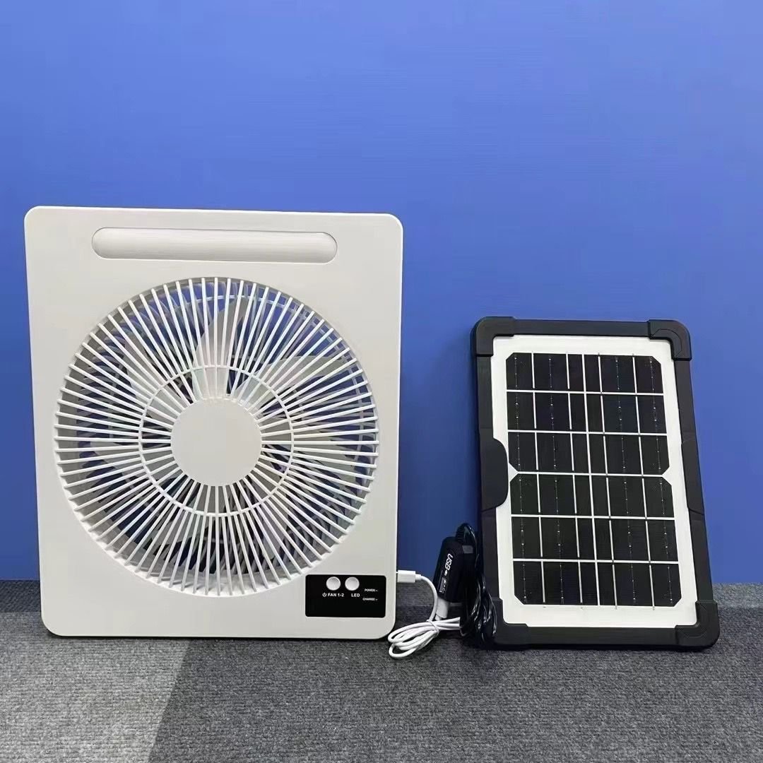 Solar Rechargeable Box Fan with LED Light