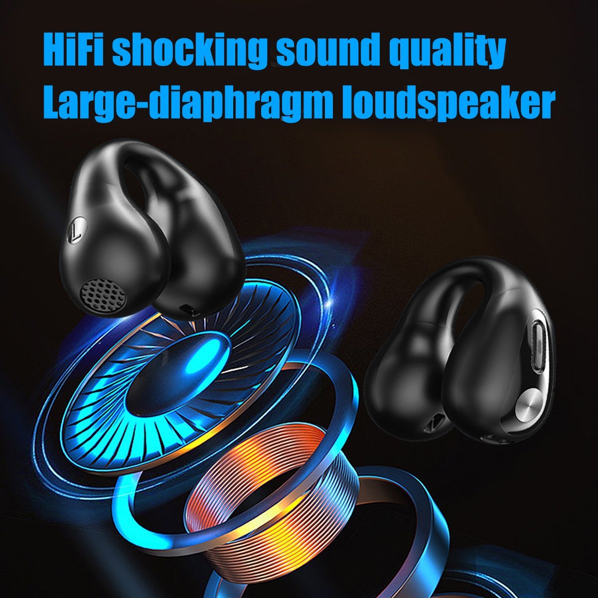 Bluetooth 5.3 Wireless Earbuds Ear Clip Bone Conduction Headphones Sport Headset Black