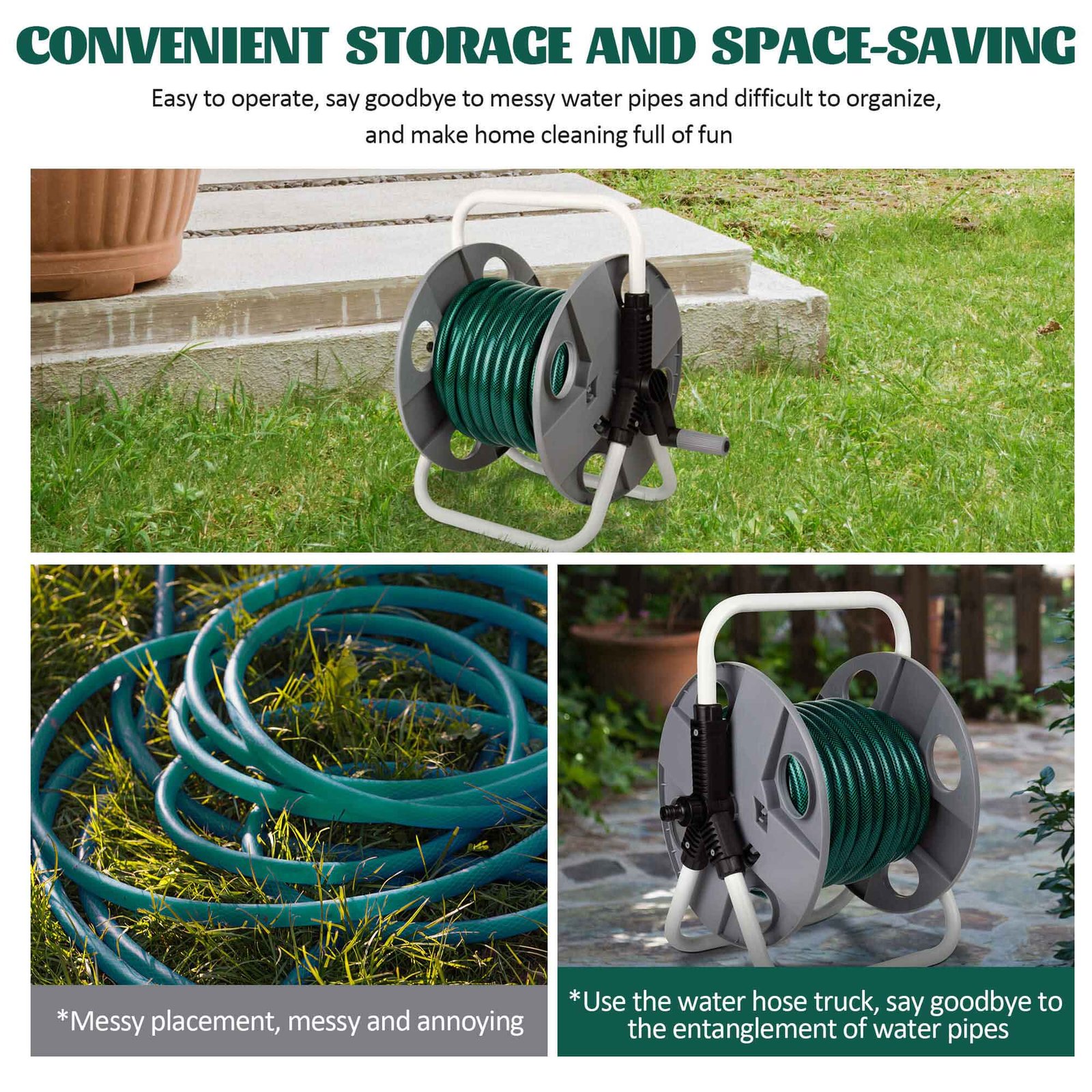 HOSE REEL REVOLVING AXLE PREVENTS HOSE FROM TWISTING