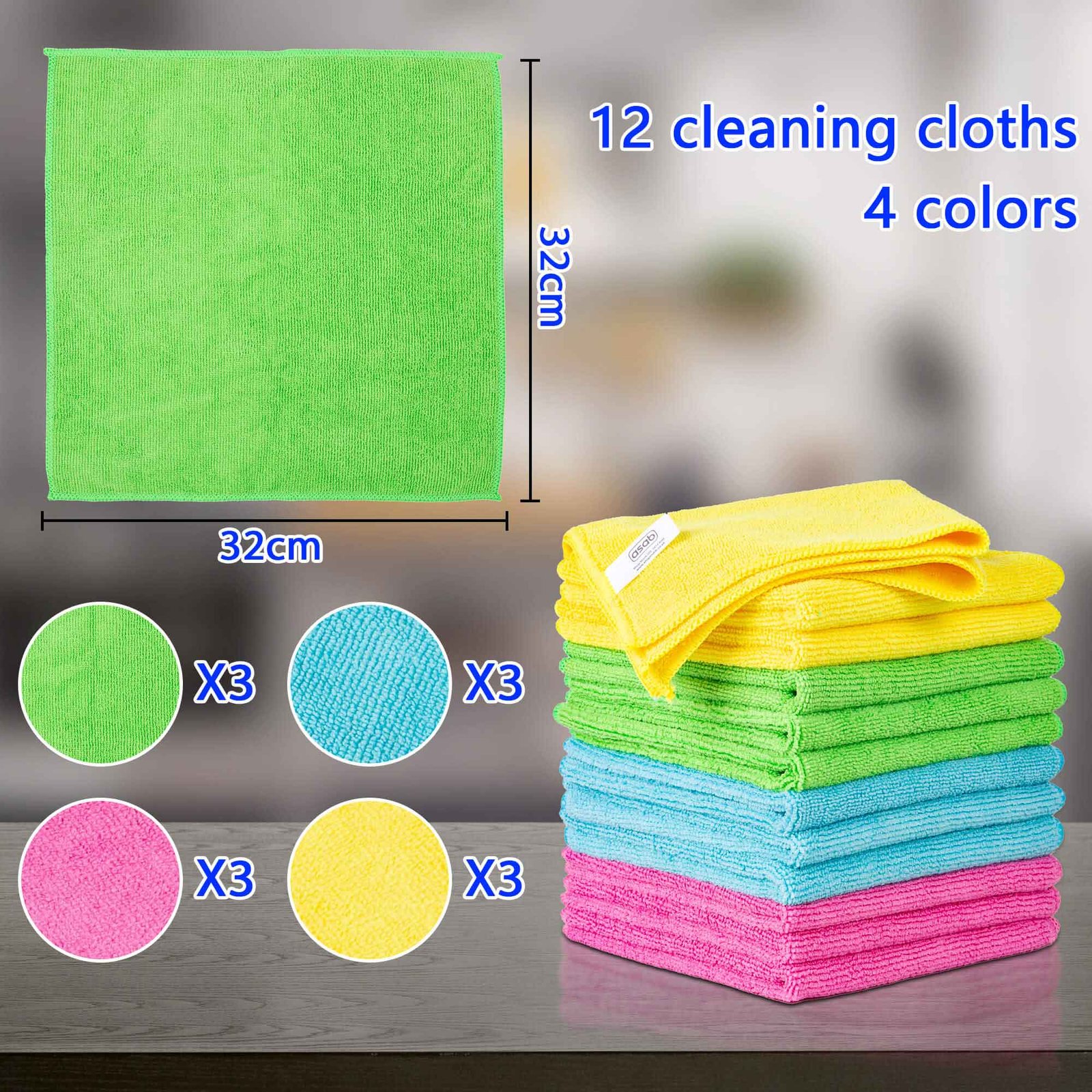 Pack of 12 Microfiber Cleaning Cloth