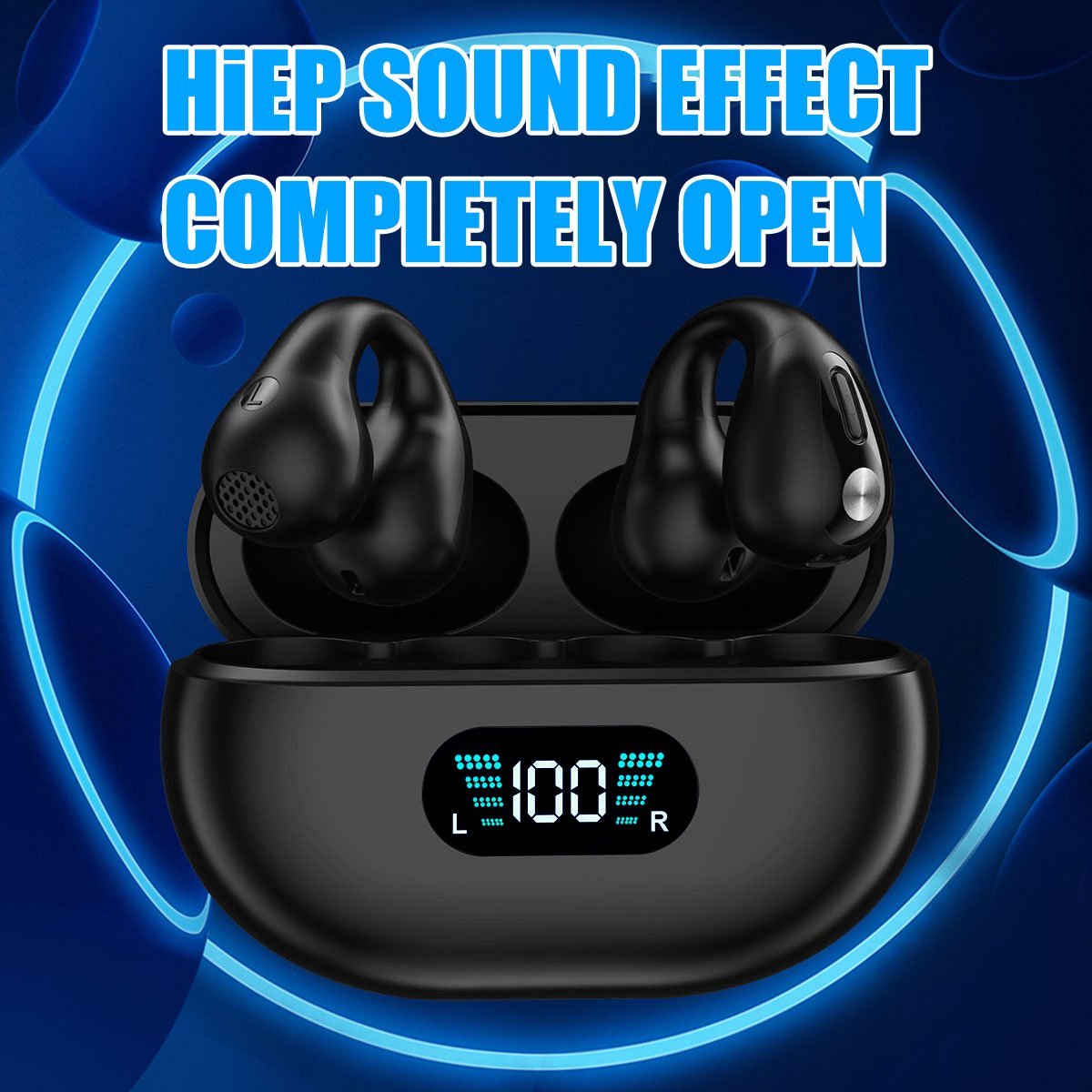 Bluetooth 5.3 Wireless Earbuds Ear Clip Bone Conduction Headphones Sport Headset Black