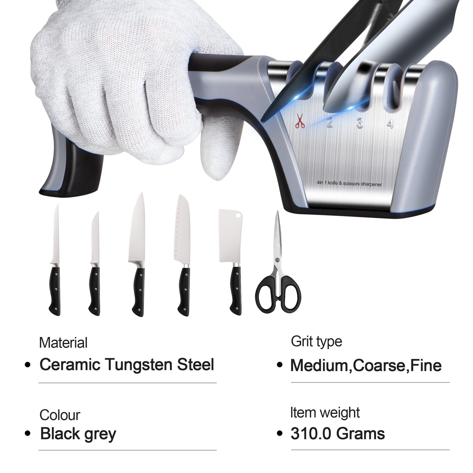 4 In1 Knife & Scissors Sharpener with Gloves