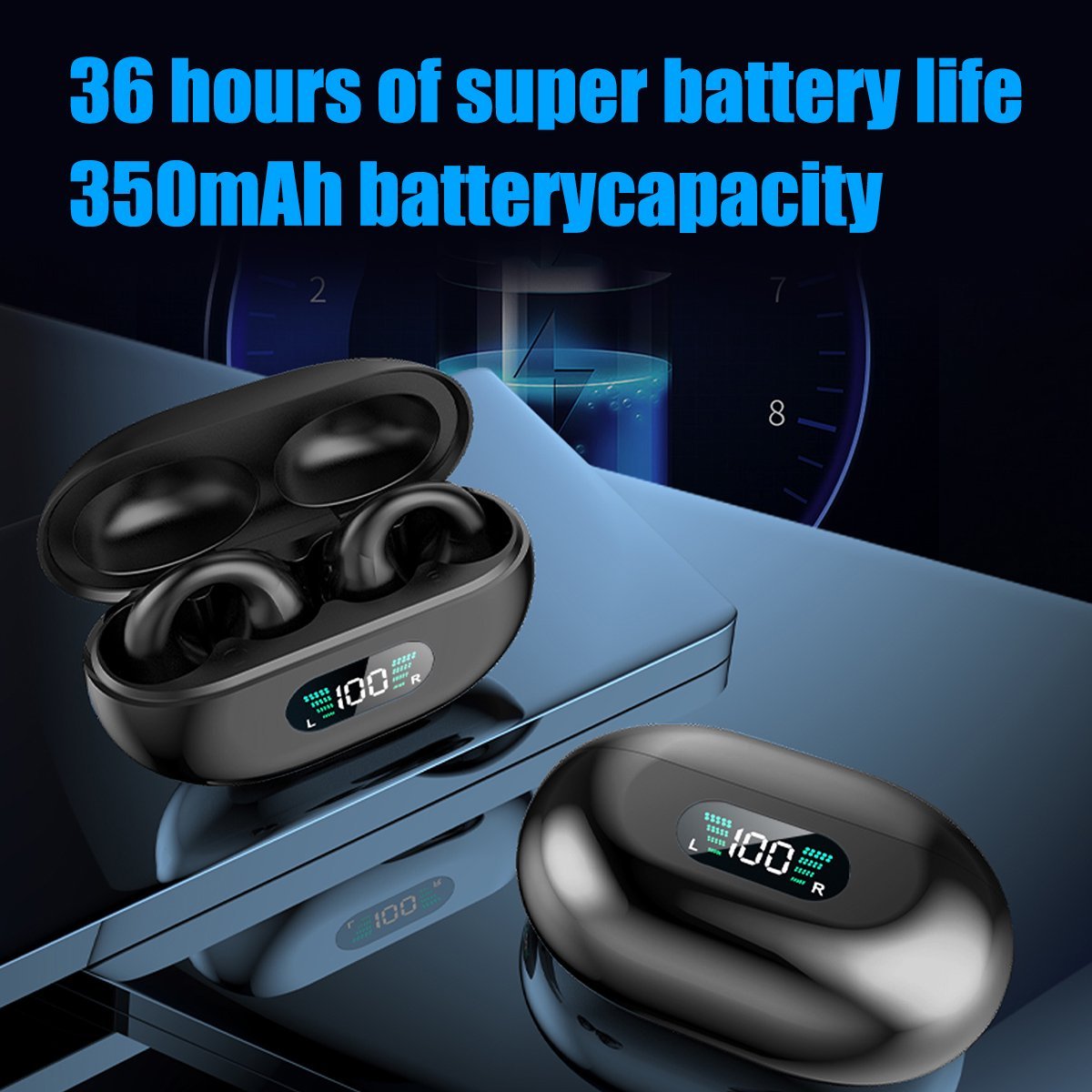 Bluetooth 5.3 Wireless Earbuds Ear Clip Bone Conduction Headphones Sport Headset Black